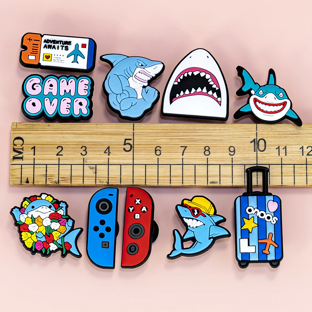 10/13pcs PVC Shoe Charms Gamepad Shoe Decorations Pins for Men Boy Favor Gift Animal Shark Clog Accessories Sandals Clog Buckle