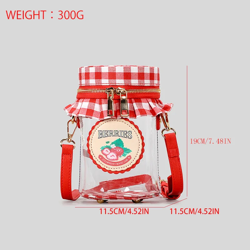 Cute Sweet Strawberry Jam Jar Design Crossbody Bag for Women Funny Transparent Pvc Shoulder Bags Creative Novelty Small Purses