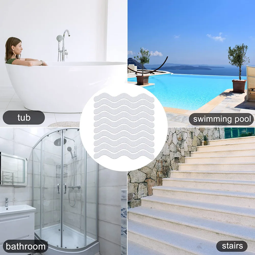 Bathroom Non-Slip Sticker PEVA diamond texture wave shape, suitable for bathrooms, swimming pools stairs， with a plastic spatula