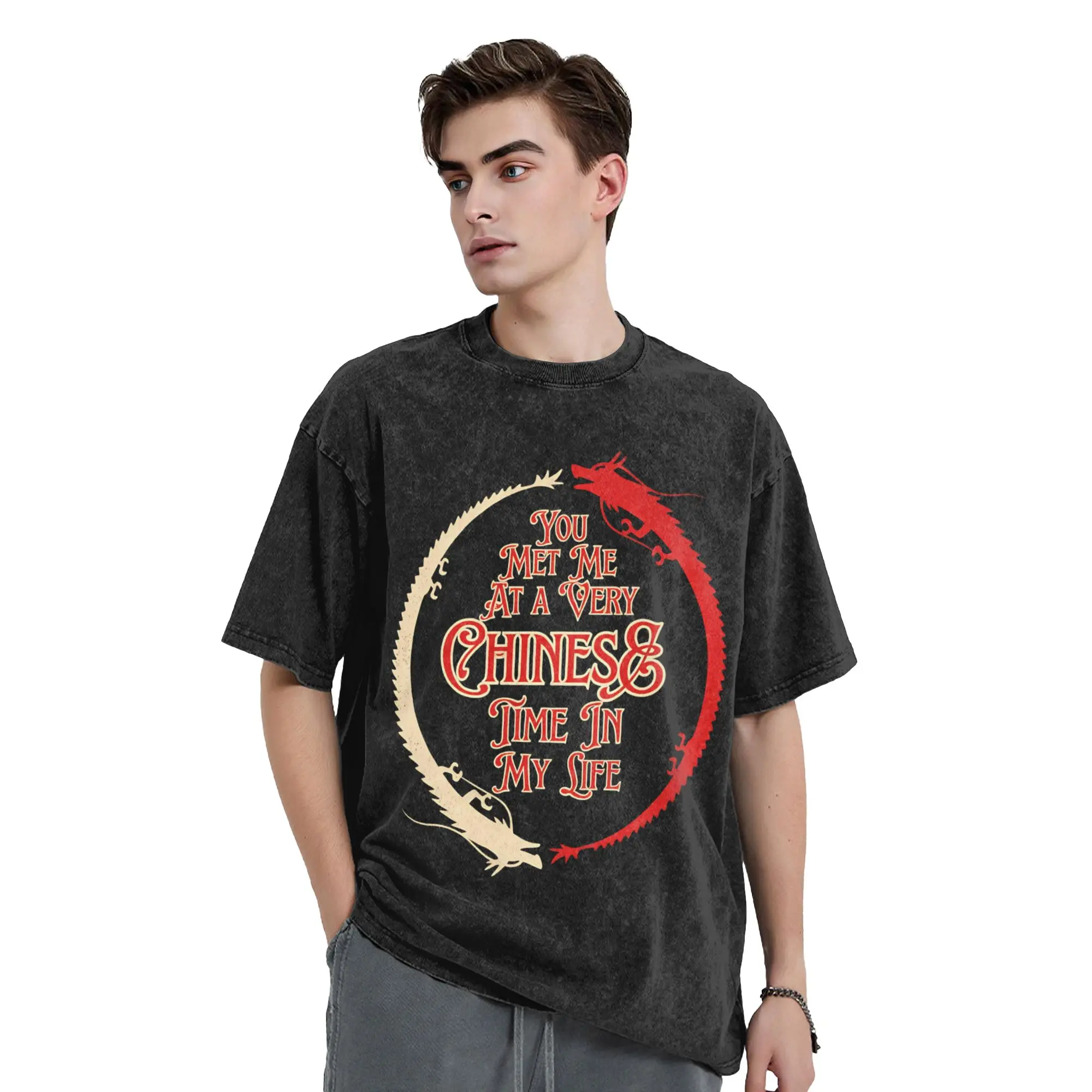 You Met Me At A Very Chinese Time In My Life T-Shirt Summer  Y2K Retro T-Shirts Cotton Hipster Tee Shirt For Men Short Sleeve