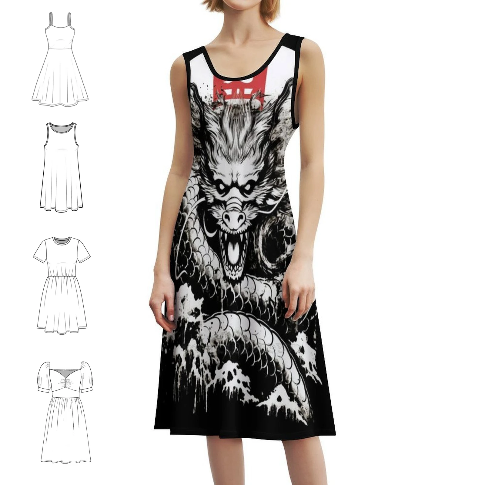 Japanese Dragon Sweetheart Neckline Dress Elegant Summer Party Dress For Women Japanese Dragon Ryujin Dragon Design Womens