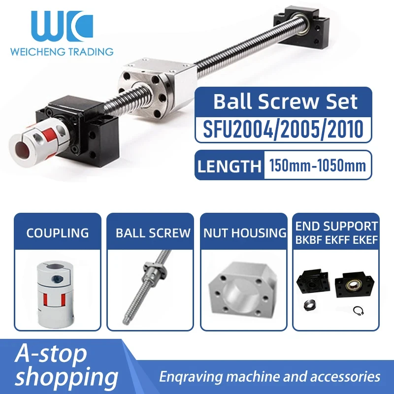 1PC 20MM Ball Screw SFU2004/2005/2010 End Machined+Waist Ball Nut+ BKBF15/EKEF15/FKFF15 End Support+DSG20H+Coupler