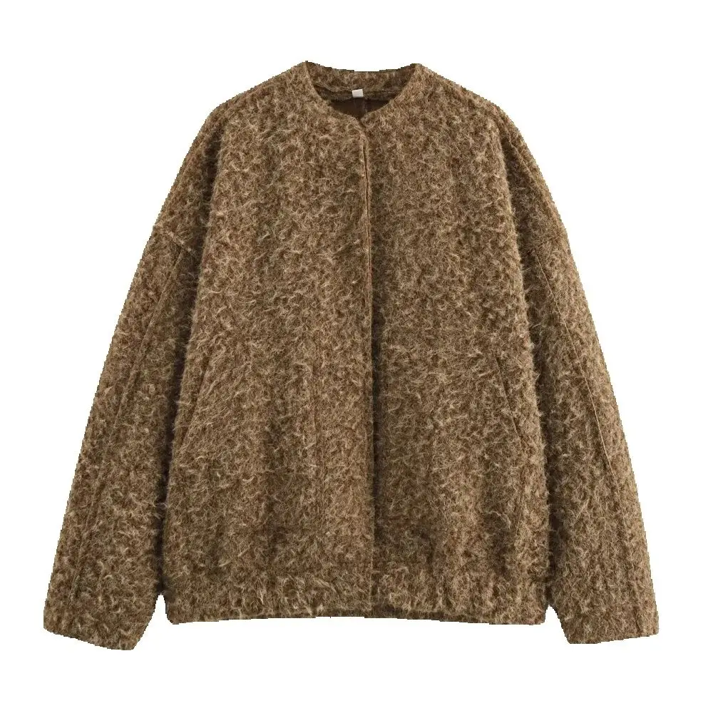 

Женский свободный топ с бахромой, круглый вырез, длинные рукава, карман на пуговицах, осенне-зимняя новая модная куртка