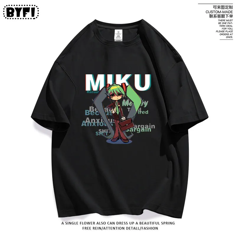 Hatsune Miku Co Branded Short Sleeved T-shirt Men's Summer Miku Loose Anime Surrounding Clothing Pain Clothing Loose Trend