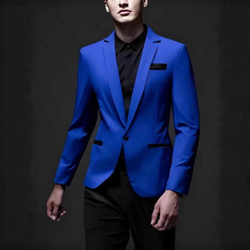 

Men's Bright Blue Slim Fit Blazer Single Breasted Notched Lapel Suit Jacket for Party Prom Business