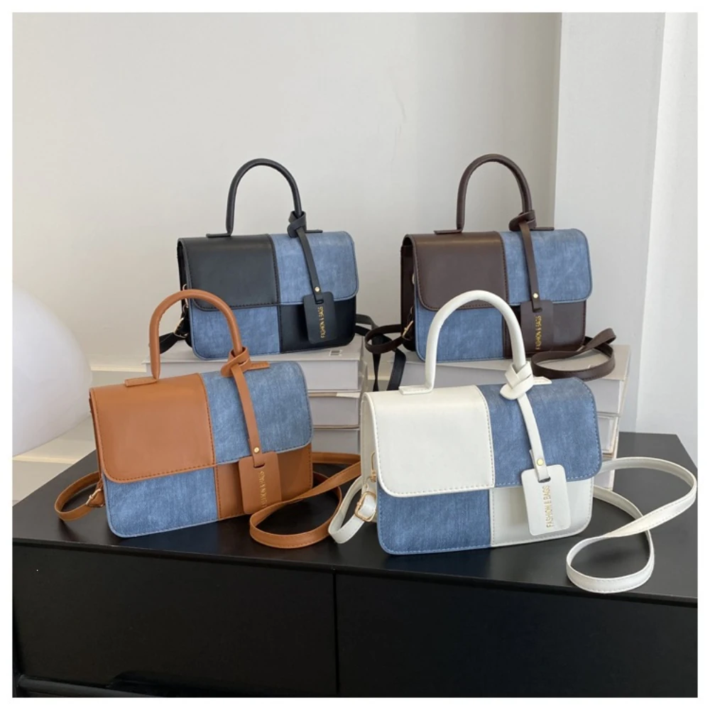 

Fashion Simple Patchwork Texture Handheld Bag Commuting Stylish Shoulder Bag Women's Retro Temperament Versatile Crossbody Bag