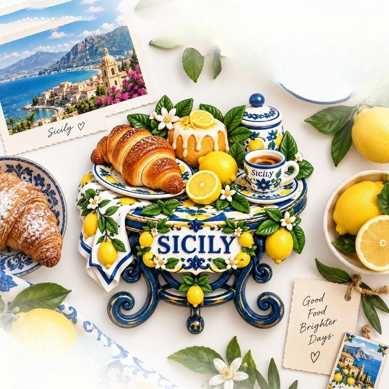Sicily Lemon Dessert Fridge Magnet - Sweet 3D Italian Souvenir Unique Mediterranean Gift for Travel & Kitchen Decor