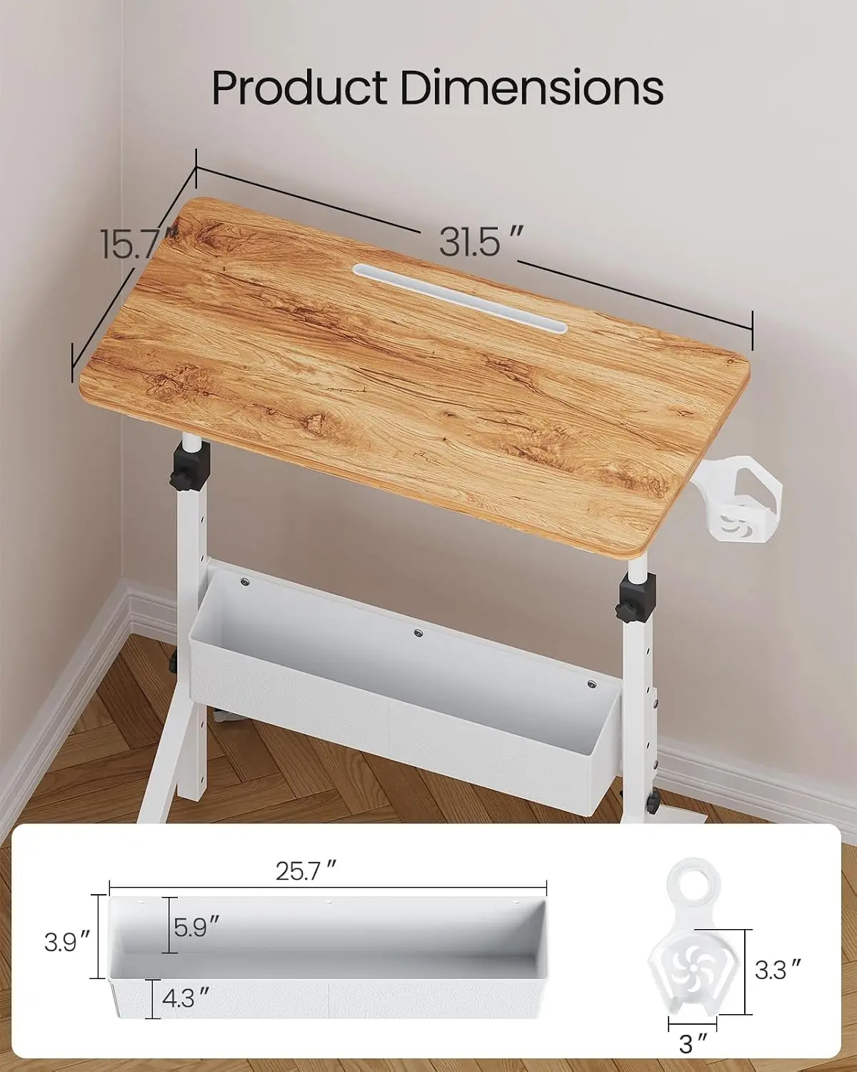 Mobile Standing Desk With Wheels, Adjustable Height 28.3