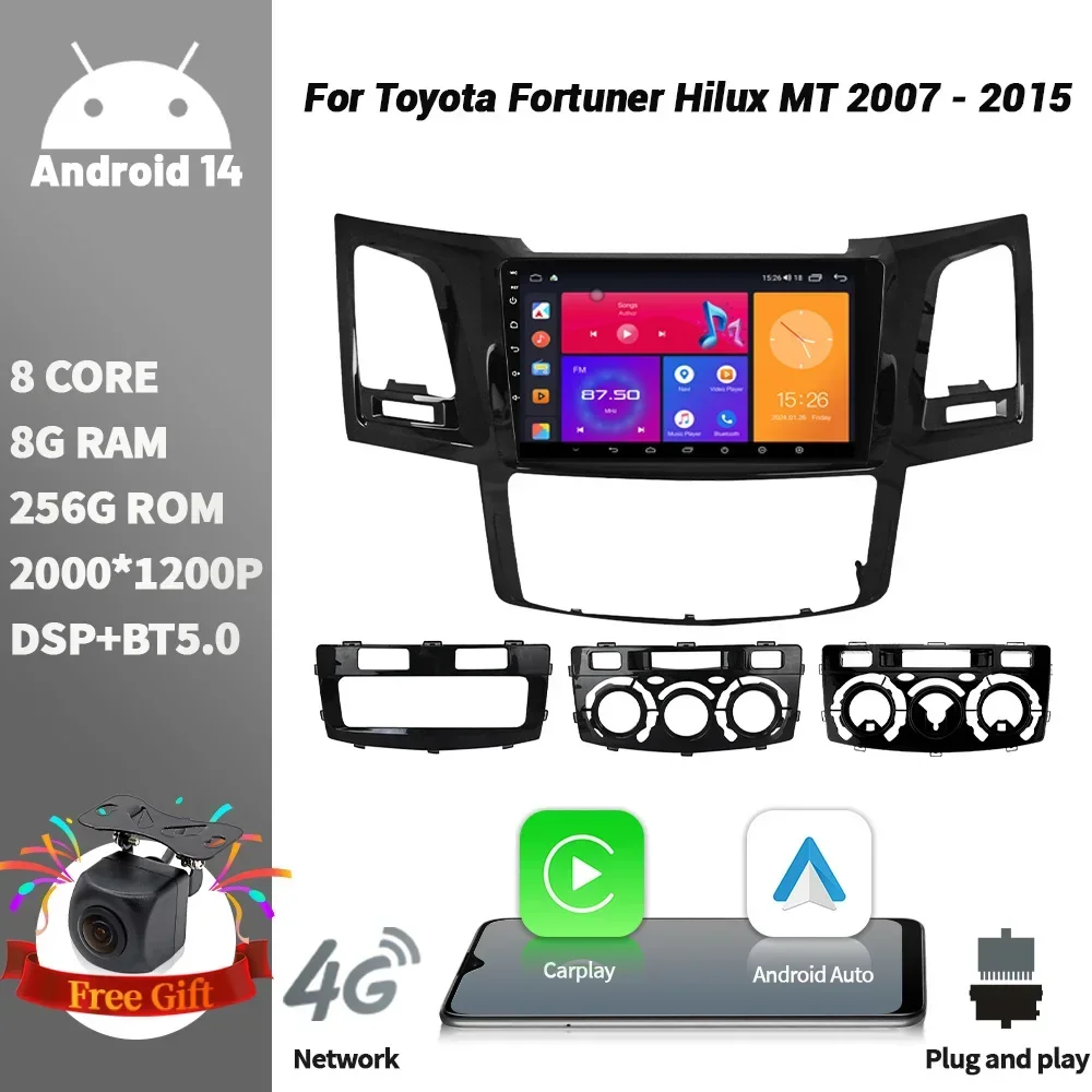 

Wireless CarPlay Screen Stereo 2DIN For Toyota Fortuner Hilux MT 2007 - 2015 Android Car Radio Multimedia Player Navigation