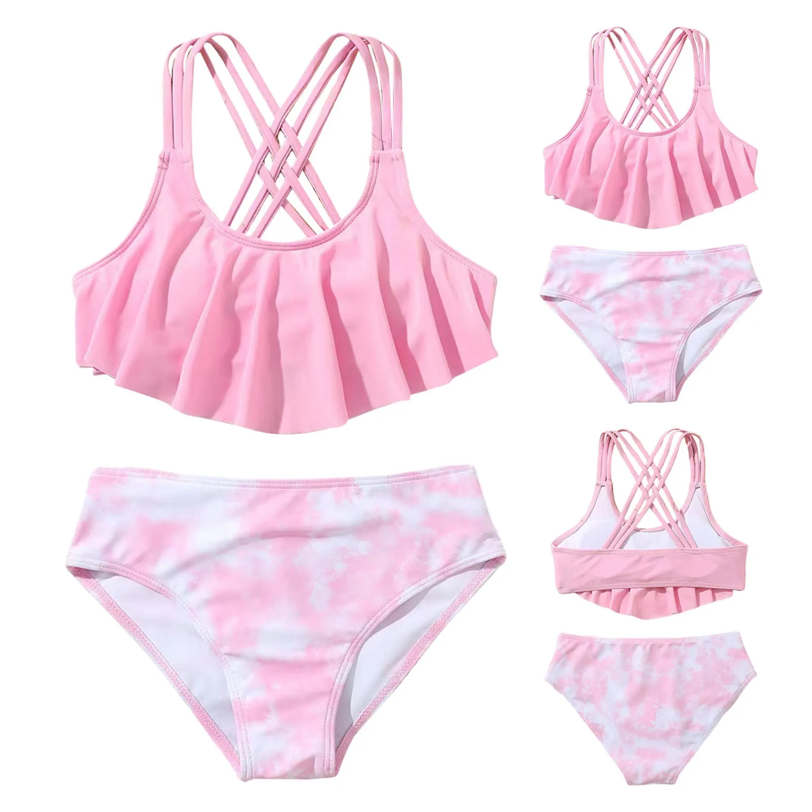 

Swimsuit Size 14 Summer New Ruffles With Chest Pad No Steel Top + Tie Dye Swimming Trunks Teen Swimsuits for Girls 11-14