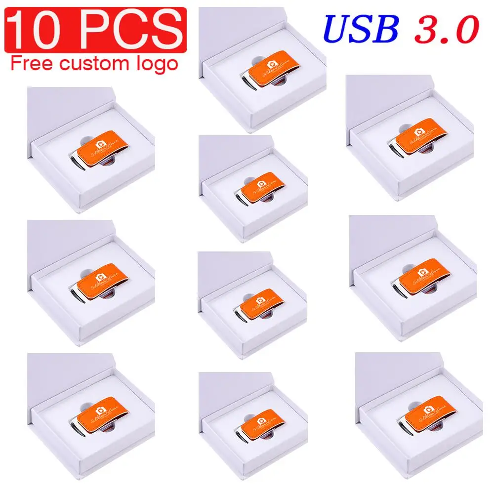 

10PCS/LOT Colorful Leather USB 3.0 Flash Drive 128GB Pen Drive Wedding Box Free Custom Logo Photography High Speed Memory Stick