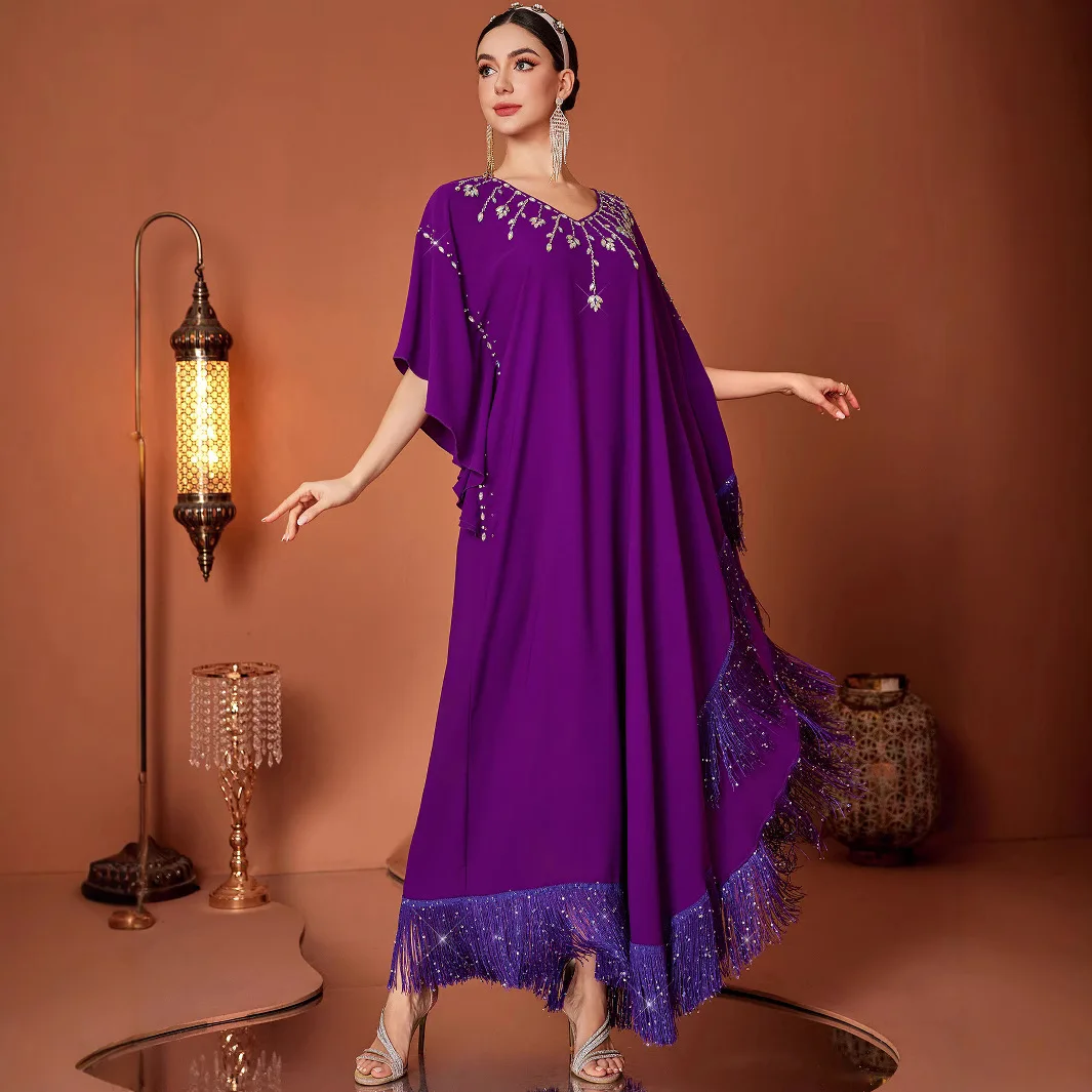 

Eid Muslim Dress Women Abaya Bat Sleeve Tassel Long Dresses Vestidos Largos Party Caftan Jalabiya Ramadan Dubai Arab Robe 2025