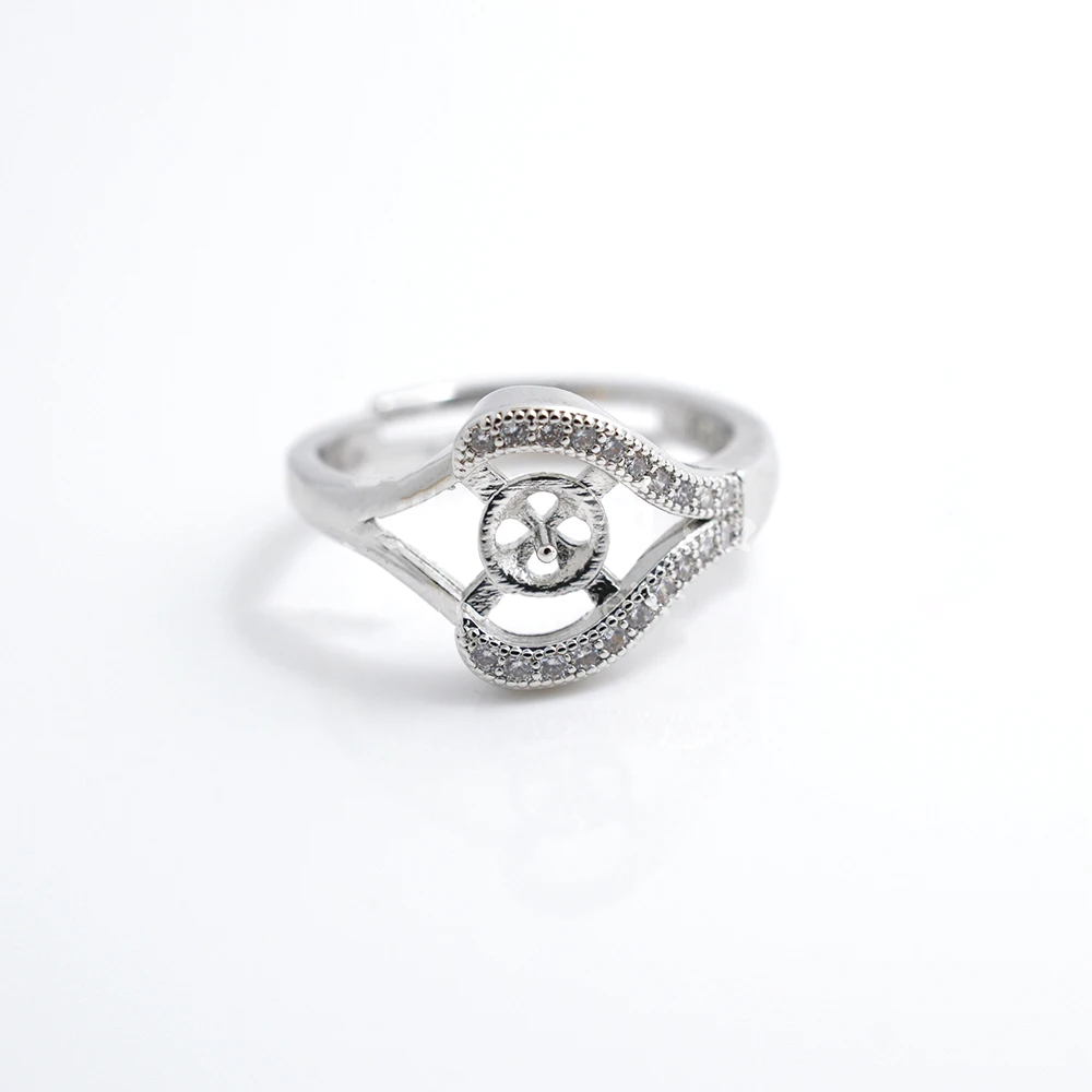 

2Pcs Brass Gold Plated CZ Luxurious Ring Mounting for Women, Adjustable Heart Ring Fittings Accessories for Pearl Jewelry Making