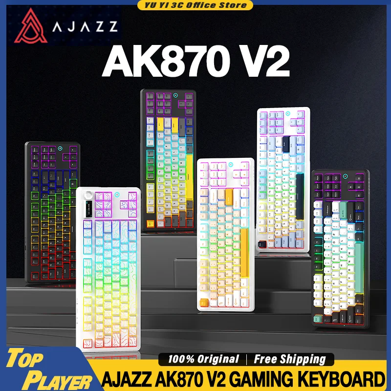 

AJAZZ AK870 V2 Mechanical Keyboard 2.4g BT Wireless Connection Dynamic RGB with Customized TFT Module Display 10000mAh Keyboard