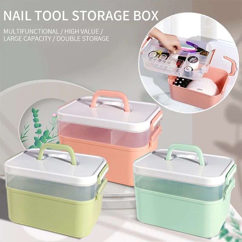 

New Hand-held Desktop Storage Box Plastic Scissors Manicure Organizer Jewelry Nail Gel Polish Pen Container Manicure Tool Case