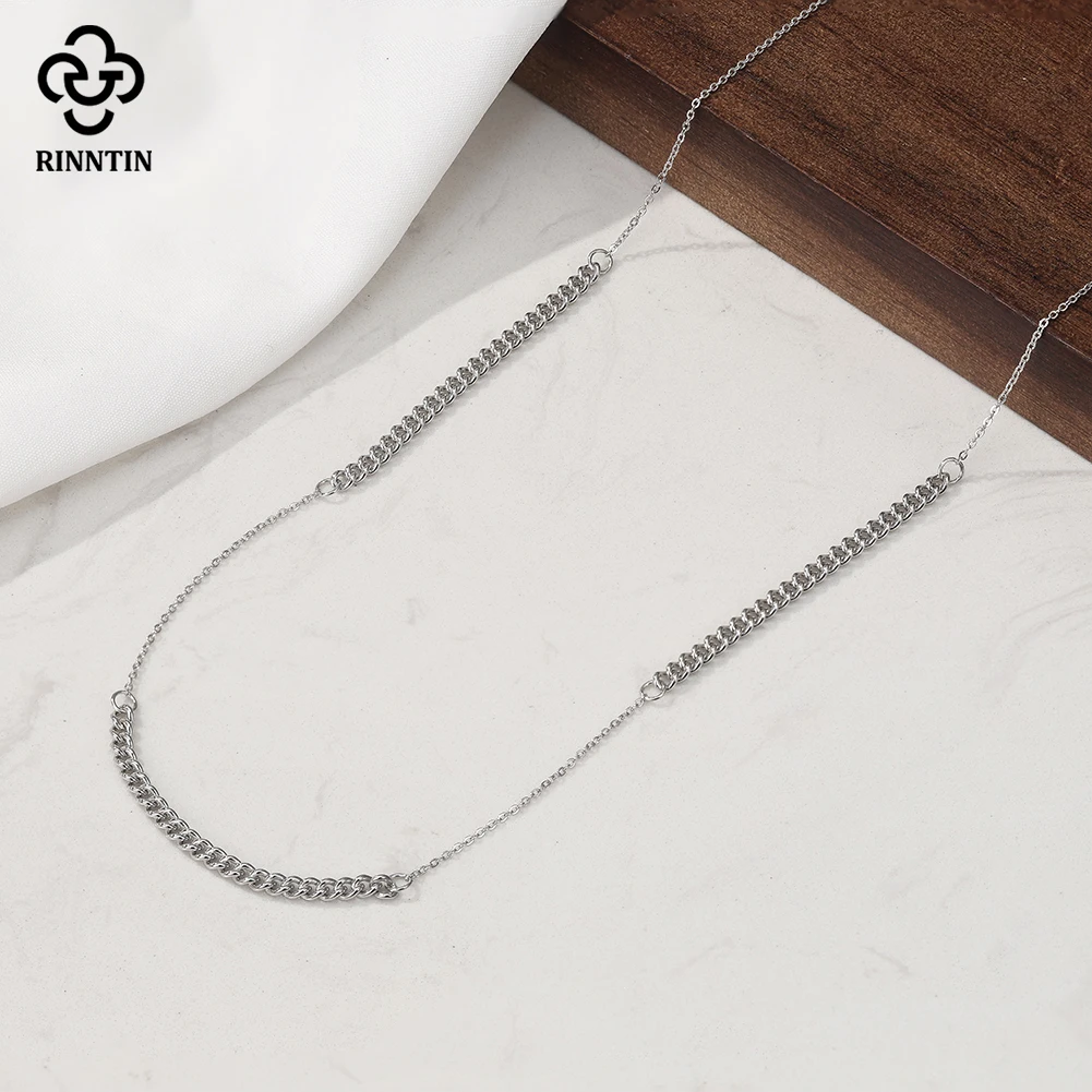

Rinntin S925 Silver 3mm Chunky Cuban Chain Necklaces for Women Minimalist Curb Link Necklace Hip Hop Classic Jewelry Gift GAN12