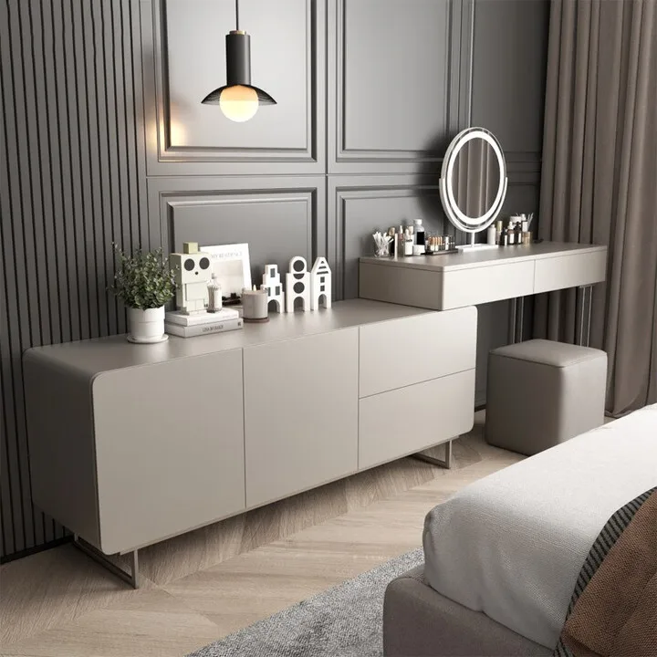 طاولة مكياج خفيفة فاخرة وحديثة وبسيطة من الخشب الصلب لغرفة النوم وخزانة متكاملة ومكتب بجانب السرير Bu #1