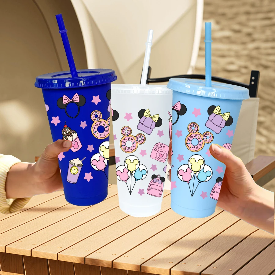 12 قطعة/الحزمة ديزني ميني دونات 26 أوقية متعدد الألوان كوب ماء بلاستيكي مجموعة مشروبات الحفلات عيد ميلاد/العودة إلى المدرسة هدية #5