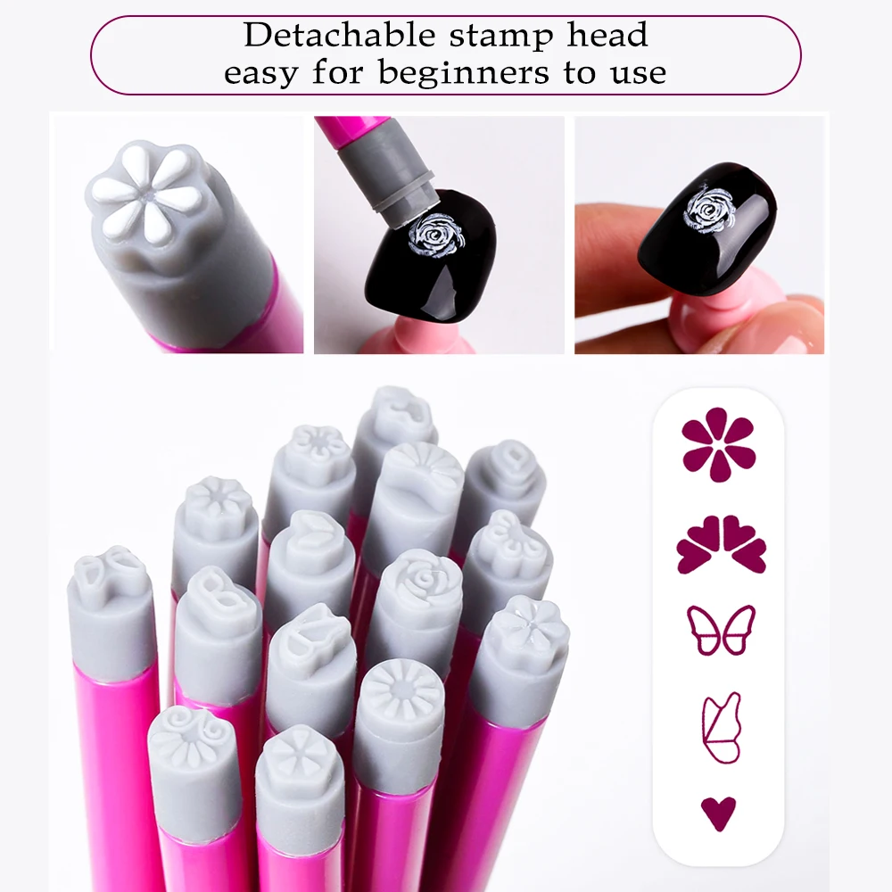 3 قطعة مسمار الفن ختم مجموعة أقلام مع 18 استبدال ختم رؤساء الأزهار فراشة تصميم مسمار ختم مانيكير التنقيط أداة الرسم #2