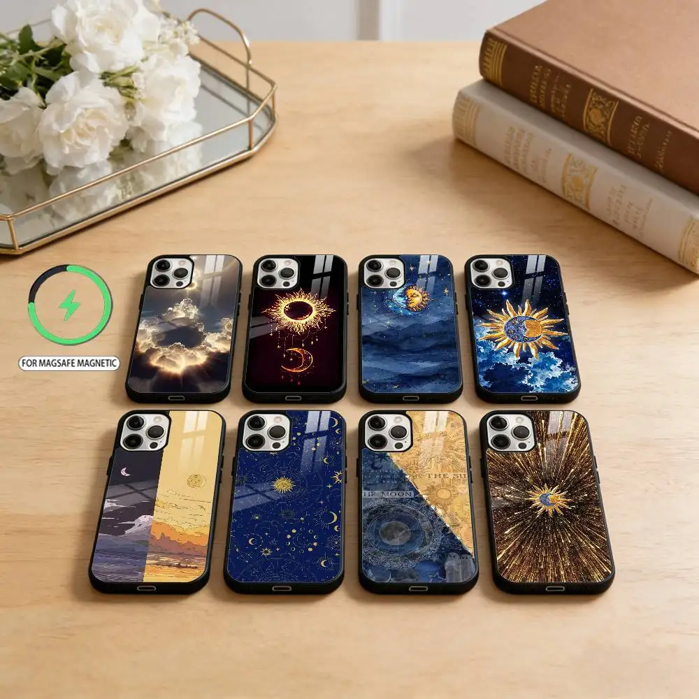 

S-Sun and M-Moon Phone Case For iPhone17,16,15,14,13,12,11 Plus,Pro Max Magnetic For Magsafe Wireless Charging
