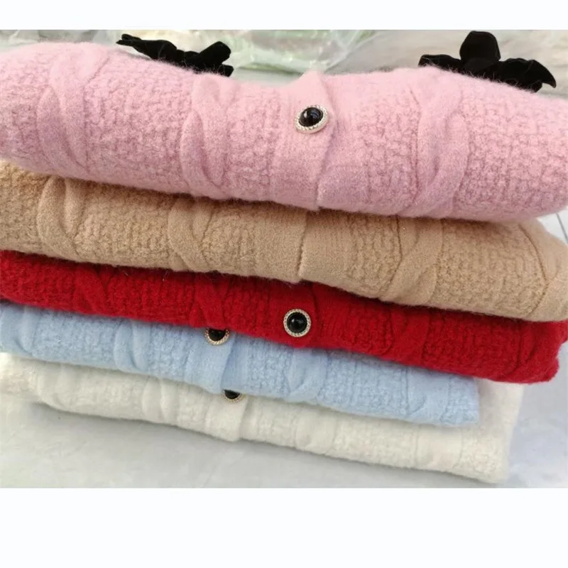 Cardigan Women Sweater 2025 New Fashion Autumn Round Collar Twist Bow Bright Silk Solid Color Knitted women's Sweater Clothing