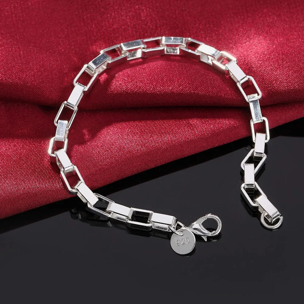 Novedad, pulseras clásicas de plata de ley 925 de 20cm con cadena cuadrada larga para hombre, regalo de Navidad para fiesta de boda, joyería de moda