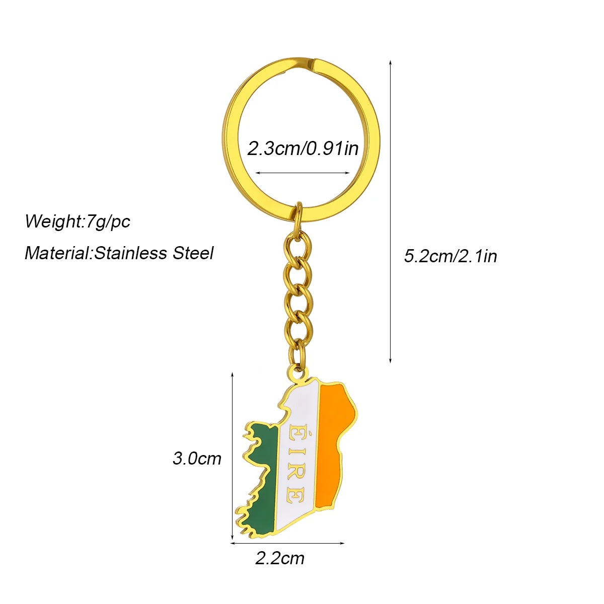 Ireland Map Flag Keychain Gold Silver Color Enamel EIRE Letter Pendant Key Ring Patriotic Souvenir Gift Key Holder For Men Women
