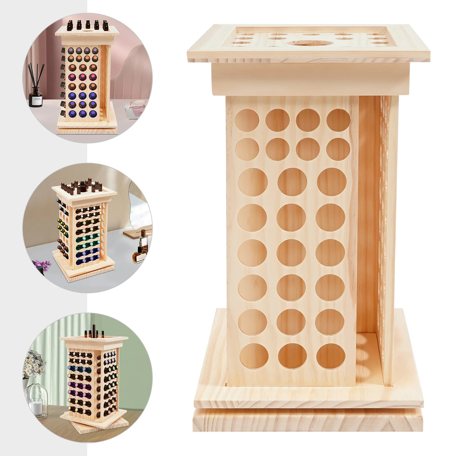 125 Holes Rotating Essential Oil Bottle Rack Wooden Essential Oil Display Rack for 5ml 10ml 15ml 115ml Essential Oil Bottles