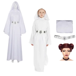 Halloween Kids Leia Princess Dress Wig Cosplay Costume Girls Dress Children Belt Outfits Carnival Suit