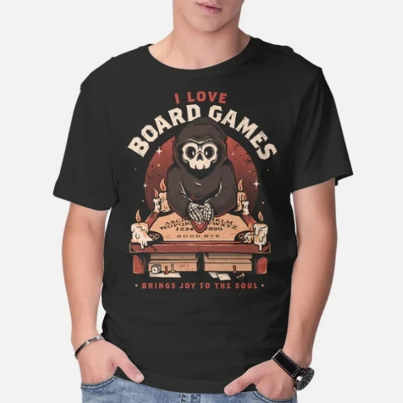 I Love Board Games Brings Joy To The Soul T Shirt Funny The Skeleton Wizard Men Graphic Tshirts Classic Slim Women Tops Tee