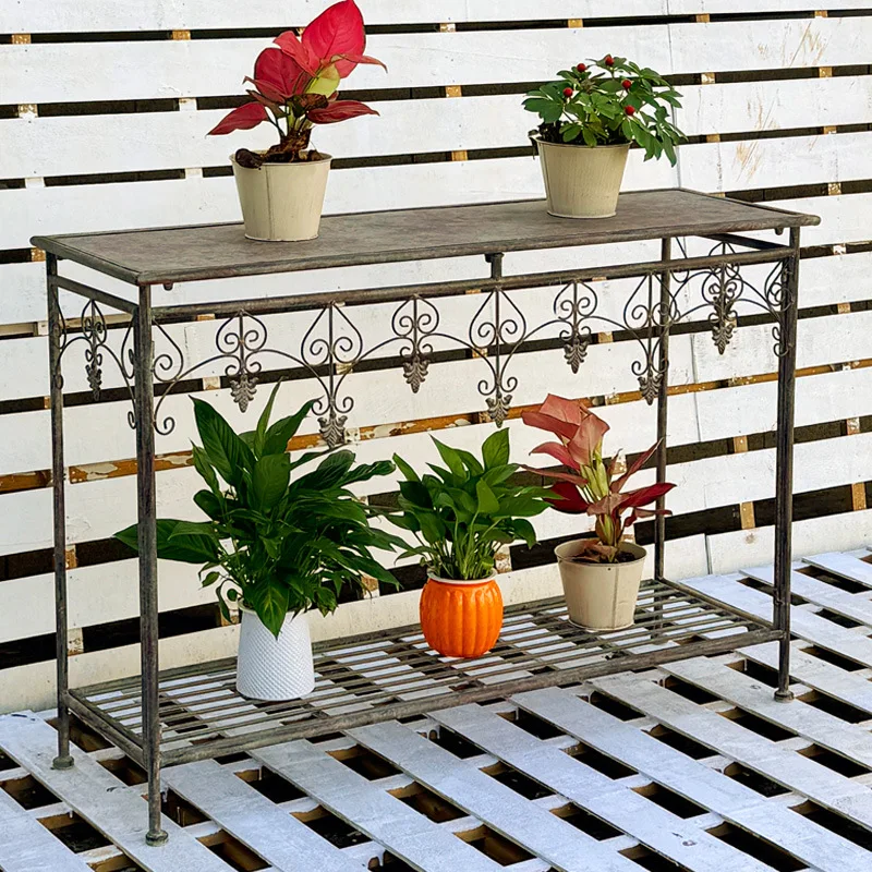 Outer single outdoor terrace wrought iron flower stand balcony retro multi-layer shelf courtyard flower pot stand floor-to-ceili