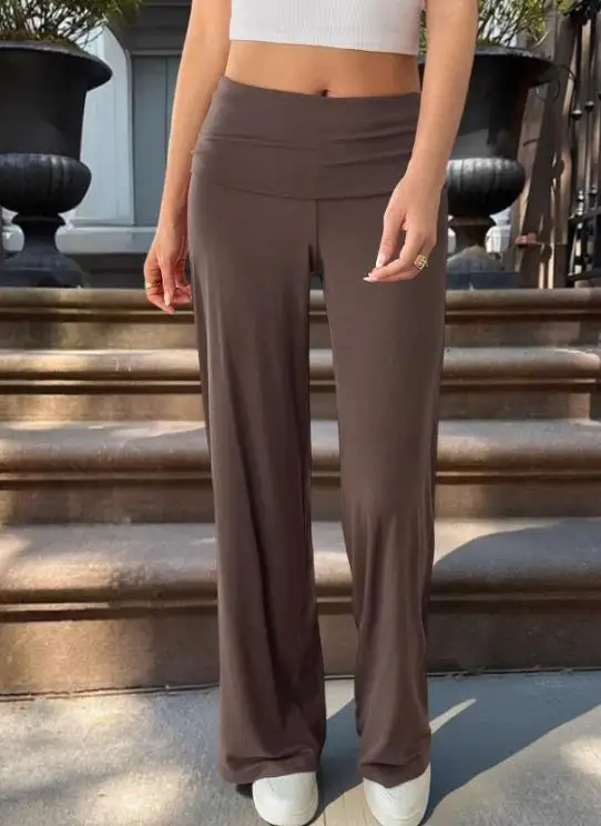 

Simple Solid Color Low Waist Slim Fit Yoga Pants for Women, Elegant and Fashionable Casual Sports Yoga Straight Leg Pants