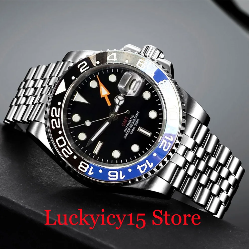 

Bliger 40mm Japan NH34A Automatic Mechanical Men Watch Black Blue GMT Bezel Black Blue Dial With Luminous Marks Jubilee Bracelet