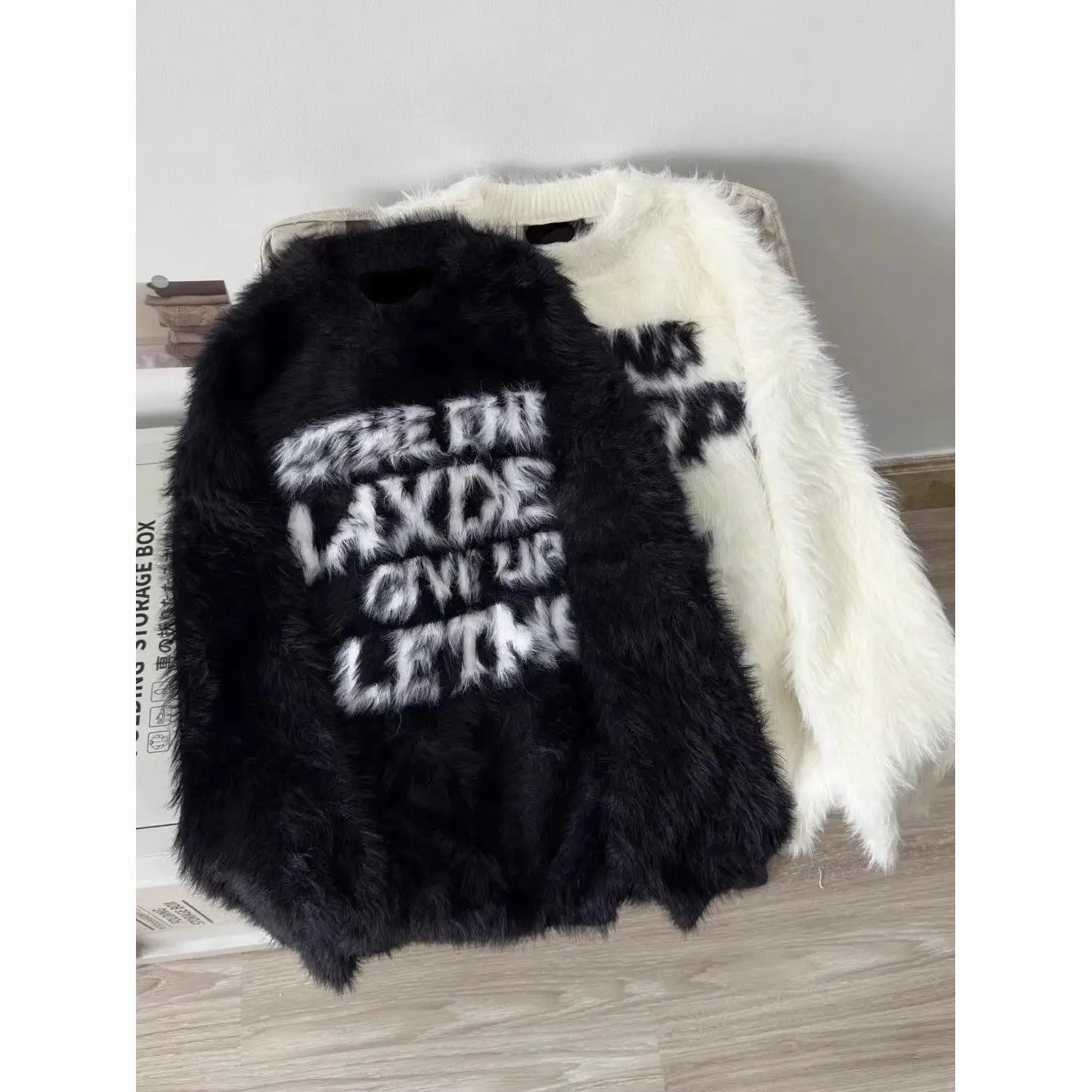 

Couples Sweater Autumn Winter Loose Letter American Retro Fake Mink Women's Knittedwear Easy to Wear Deformable