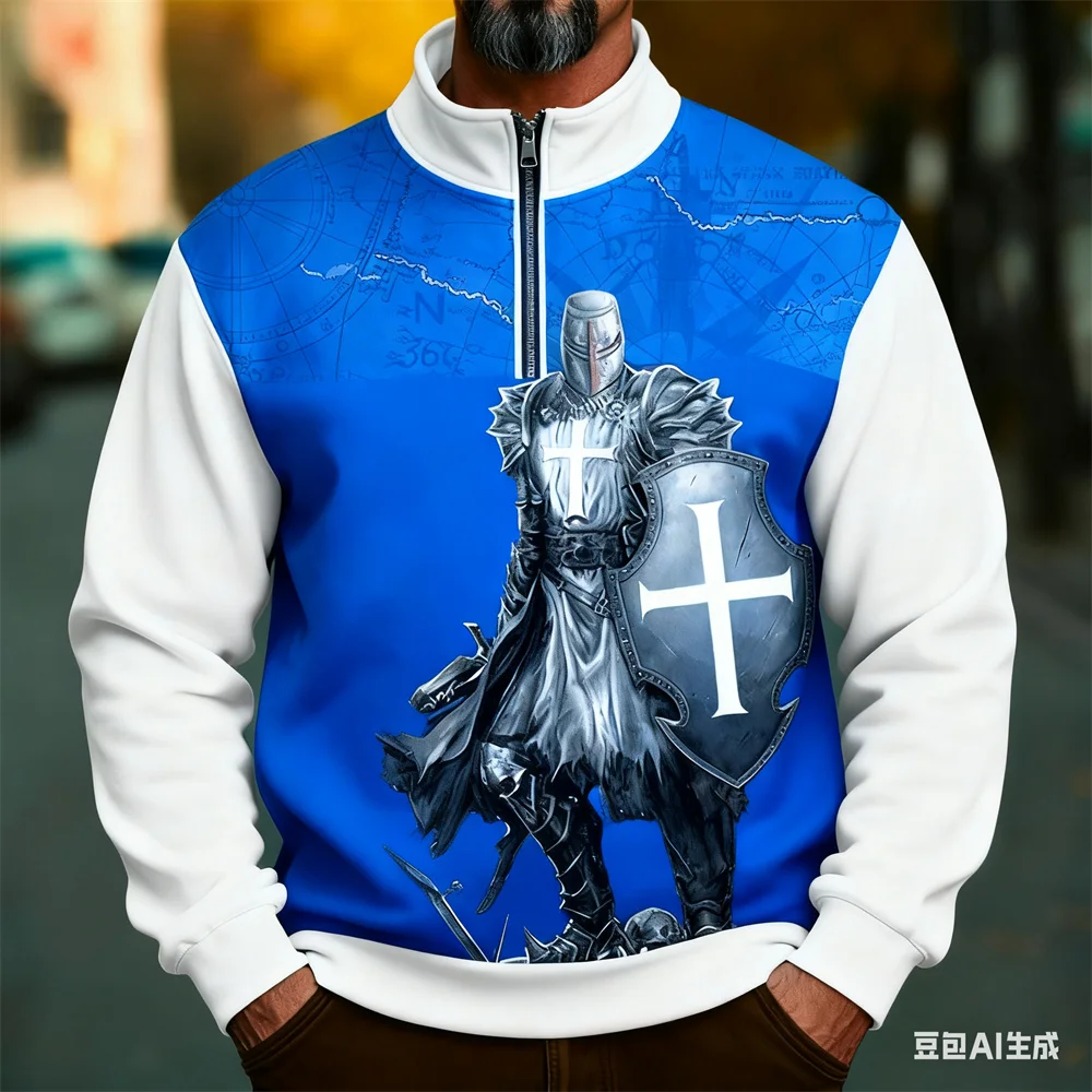 الرجال الوقوف طوق بلوزات الشتاء ثلاثية الأبعاد فارس نمط هوديي للرجل الرياضة الرمز البريدي هوديي جديد في هوديس وبلوزات القمم #4