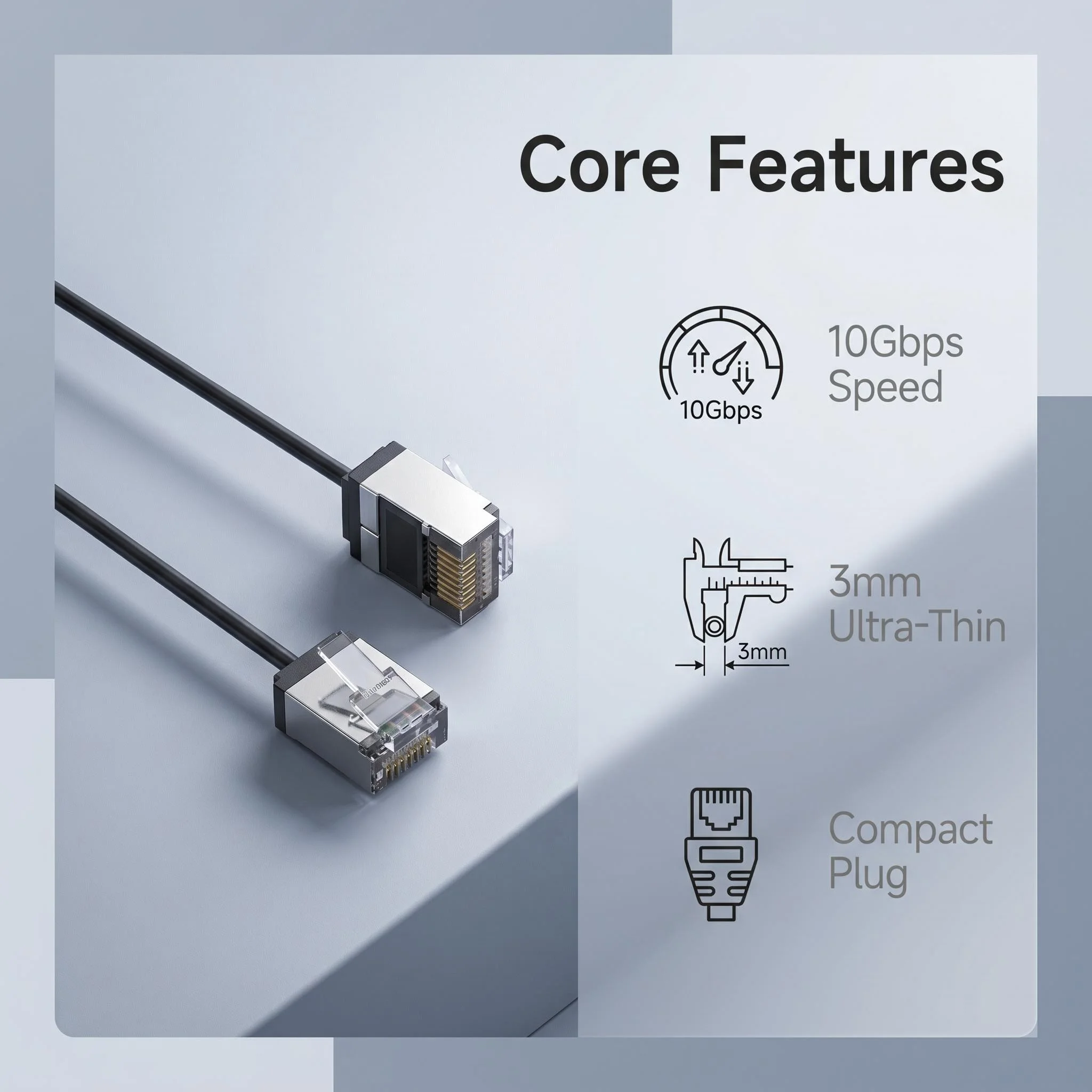 Cat6A 10Gbps Ultra Slim Soft Ethernet Cable 3mm Thin Short RJ45 Connector High Flex LAN Cable for Hidden Cabling