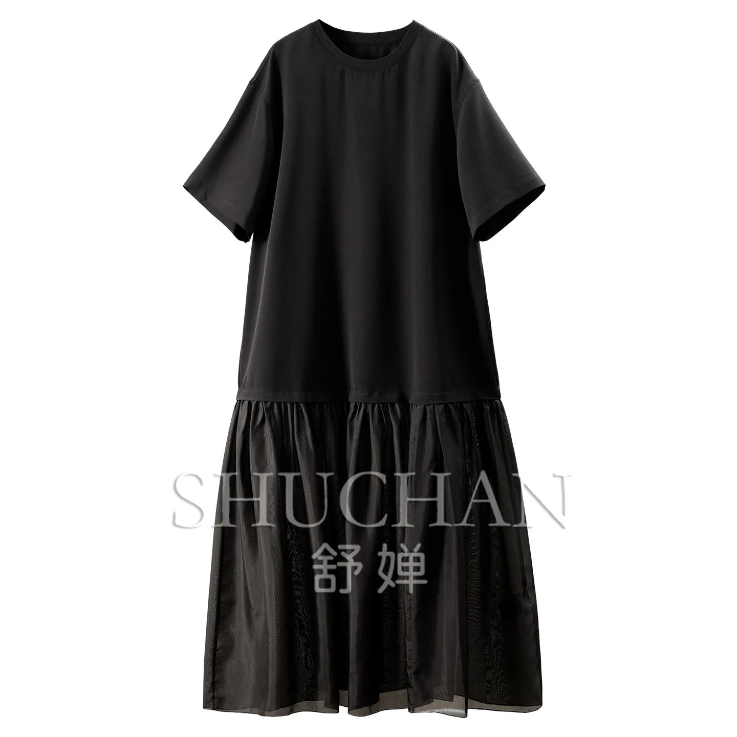 Designe Dresses Simple and High Luxury, Heavy Silk Splicing Crew Neck Dress  Women's 46G3 Vestidos De Fiesta
