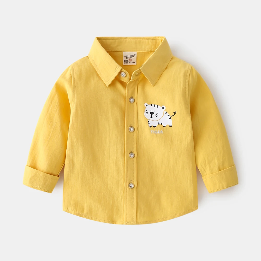 Baby Boys Thin Section Lapel Soft Cotton Shirt Casual Boys Spring and Fall Outside Cartoon Shirt