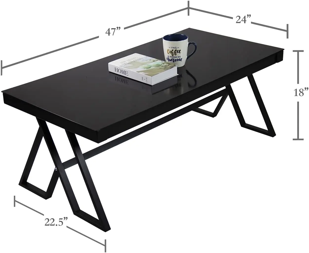 Jerry & Maggie Tempered Glass Tea Table Coffee Table Cocktail Desk Table - Modern Steel Triangular Legs Living Room Desk Decor