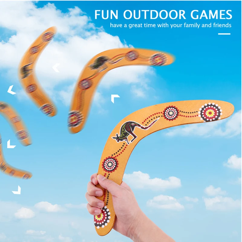 Beginners Kids Wood Boomerang Natural Wooden Fun Outdoor Games Sports Throw And Catch Flying Disc Saucer 36x6cm 70g Lightweight