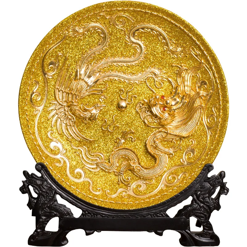 Dragon Phoenix Gold Plate Wedding Gift Xiamen Lacquer Thread Carving Ceramic Ornament Home Decor