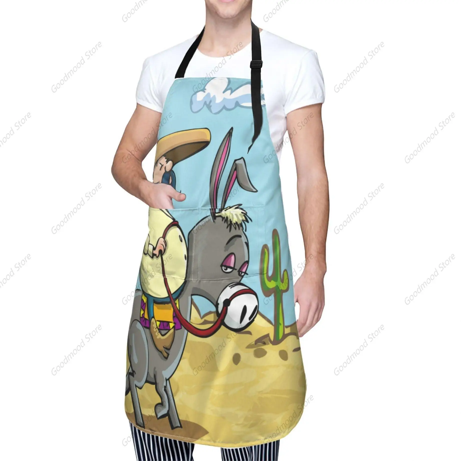 Funny Donkey Cooking Apron For Women Men With Pockets,Cactus Desert Oxford Cloth Kitchen With Adjustable Neck For Chef