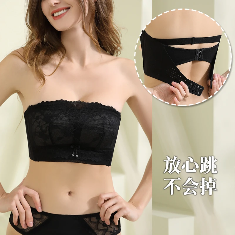 

Thin Strapless Underwear Women's Push up Anti-Slip Sexy Tube Top 75-105BCDE Wireless Wedding Bra Big Chest Strapless Bra Push Up