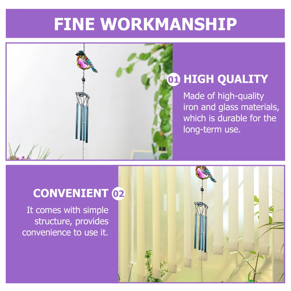 

Compact Wind Chime Hanging Decor Bird Statue Pendant for Balcony Garden Yard Creative Glass Wind Bell Outdoor Ornament