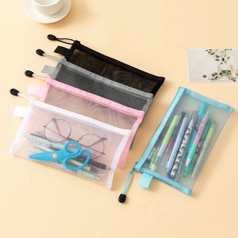 A6 Mesh Zipper Pouch Document Waterproof Zip File Bags Plastic Pencil Pouches for Classroom Organization