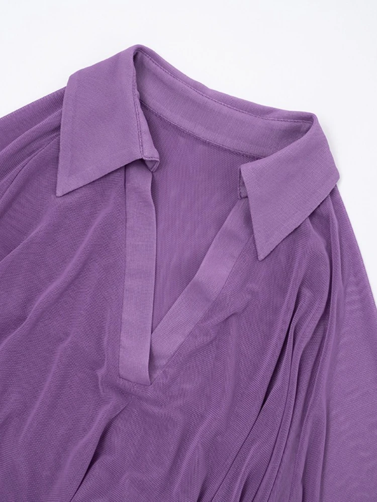 SsTss المرأة الصلبة 2 قطعة مجموعة فريدة من نوعها سوينغ مطوي هيم كم طويل غير المتكافئة هيم بلوزة فضفاضة وتنورة قلم رصاص صغيرة الدعاوى #5