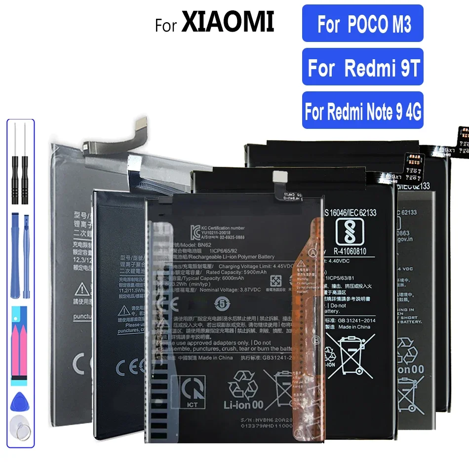 BN62 Replacement Battery For Xiaomi POCO M3 for Redmi Note 9 Note9 4G 9T 6000mAh BN-62 Batterij + Track Code