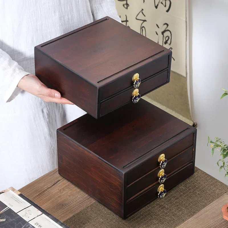 Bamboo Cake Storage Box Drawer Organizer Desktop Tea Holder Tea Ceremony Accessories Bamboo Cabinet Tea Tray