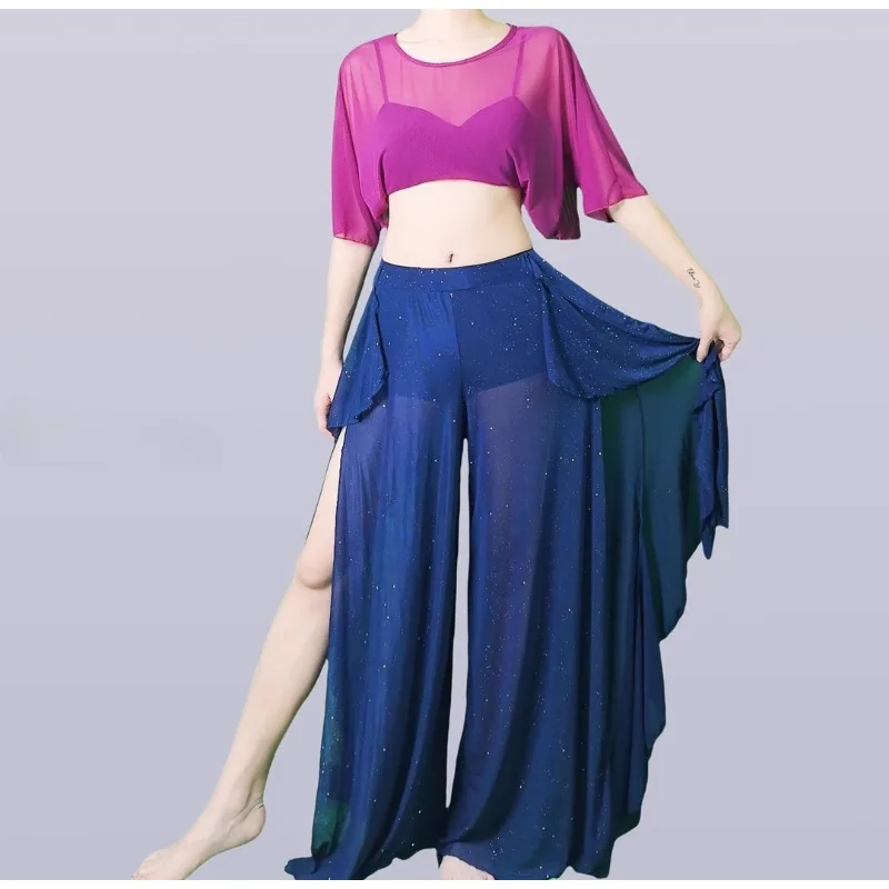 customized belly dance costumes practice outfit Oriental dance elegant mesh top lace wide leg pants set versatile