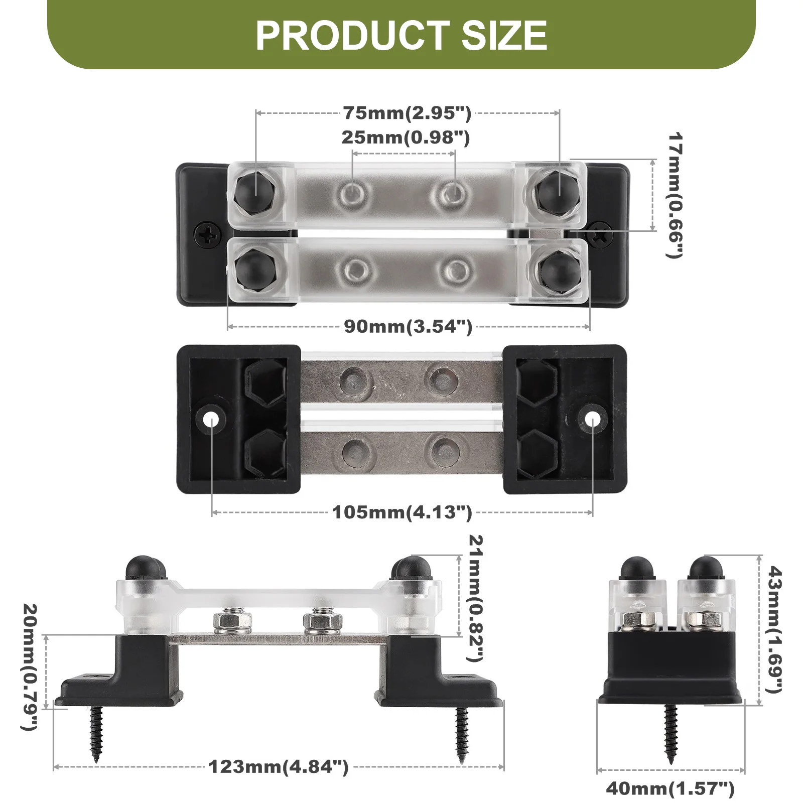 CNSPEED Car Terminal Block Negative Bus 24/48V 150A Terminal Block Power Distribution Block M6 Termianl Bus for Automotive Boat